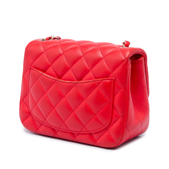 Chanel Classic Carré Rabat simple Mini Cuir d'agneau Rouge