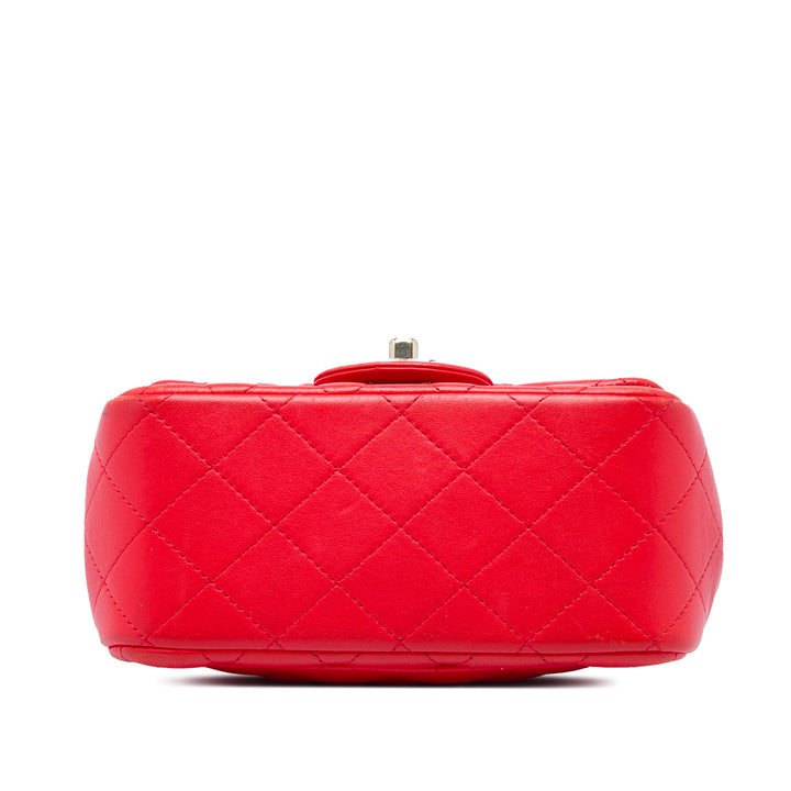 Chanel Classic Carré Rabat simple Mini Cuir d'agneau Rouge
