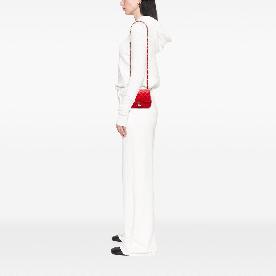 Chanel Classic Carré Rabat simple Mini Cuir d'agneau Rouge