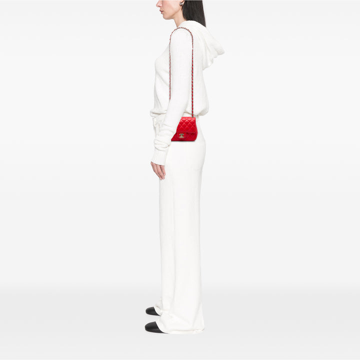 Chanel Classic Carré Rabat simple Mini Cuir d'agneau Rouge