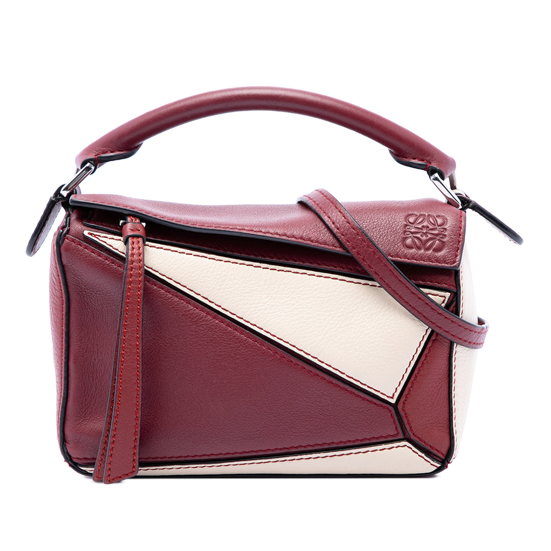 LOEWE Sac à main Bicolore Puzzle Mini Cuir de veau Rouge – vue principale – GABY PARIS