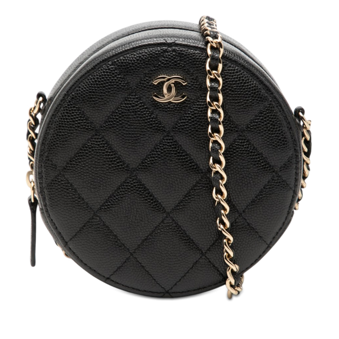 Chanel CC Matelassé Caviar Rond Pochette avec chaîne