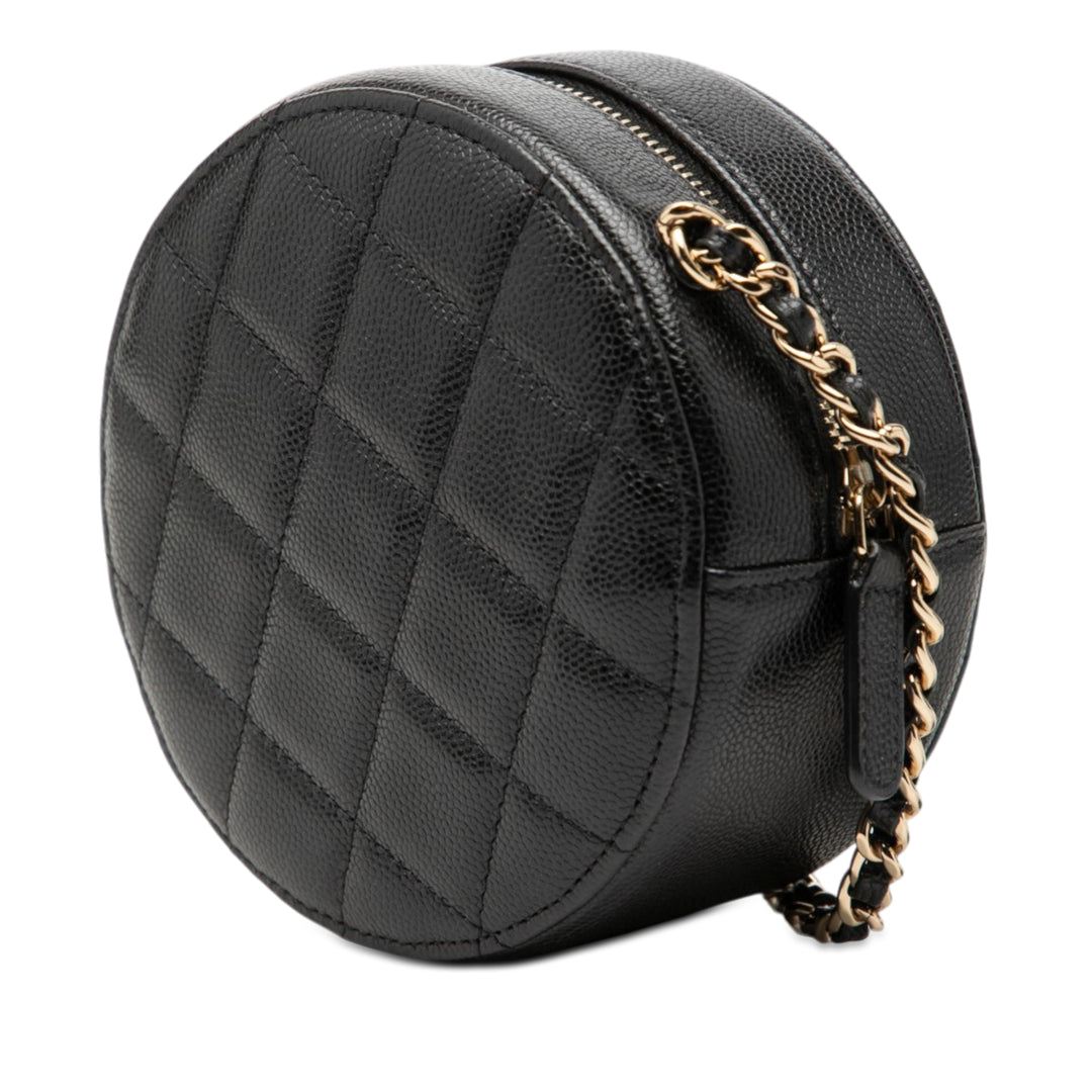 Chanel CC Matelassé Caviar Rond Pochette avec chaîne
