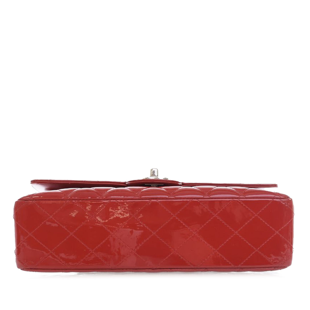 Chanel Medium Classic Cuir verni Double rabat Rouge