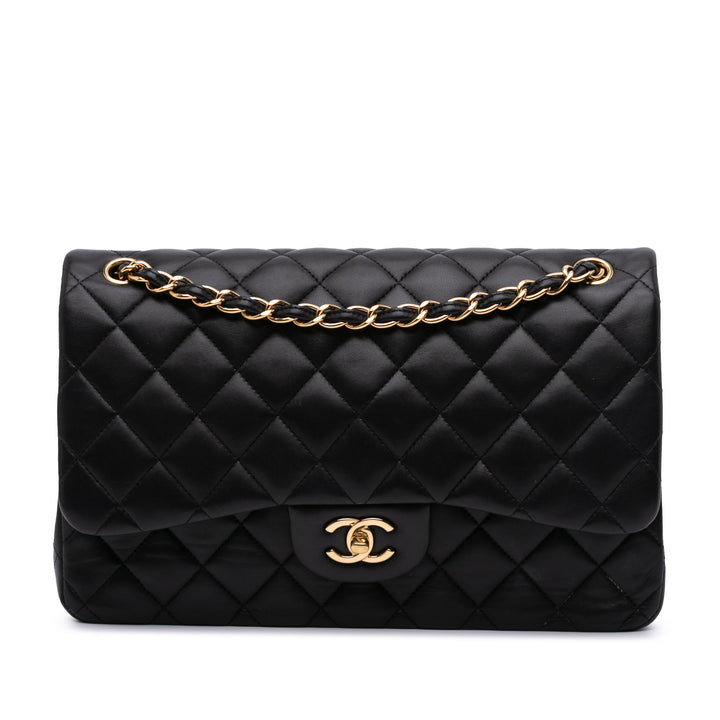 Jumbo Classic Lambskin Double Flap Black - Gaby Paris