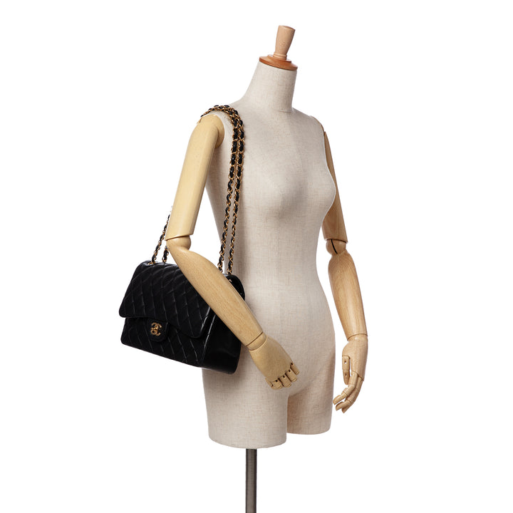 Jumbo Classic Lambskin Double Flap Black - Gaby Paris