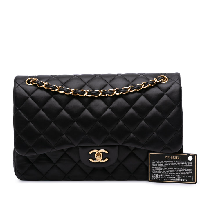 Jumbo Classic Lambskin Double Flap Black - Gaby Paris
