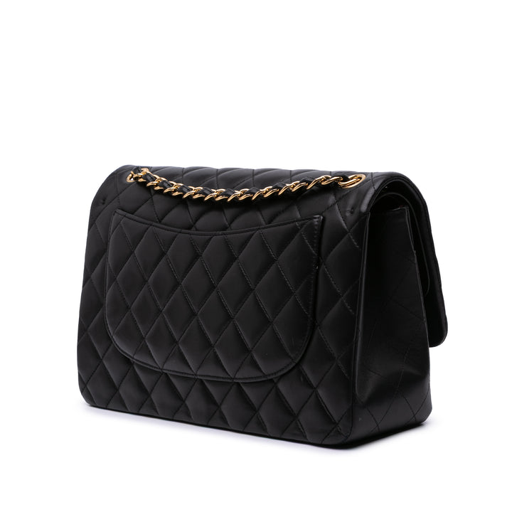 Jumbo Classic Lambskin Double Flap Black - Gaby Paris