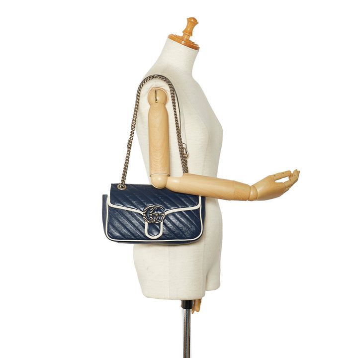 Small GG Marmont Matelasse Crossbody Bag Blue - Gaby Paris