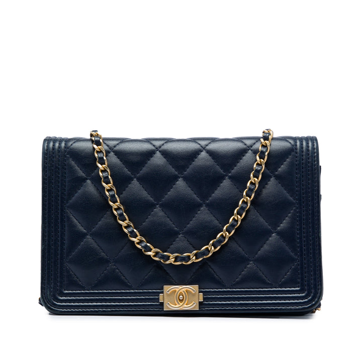 Matelassé Boy Wallet on Chain Cuir d'agneau Bleu