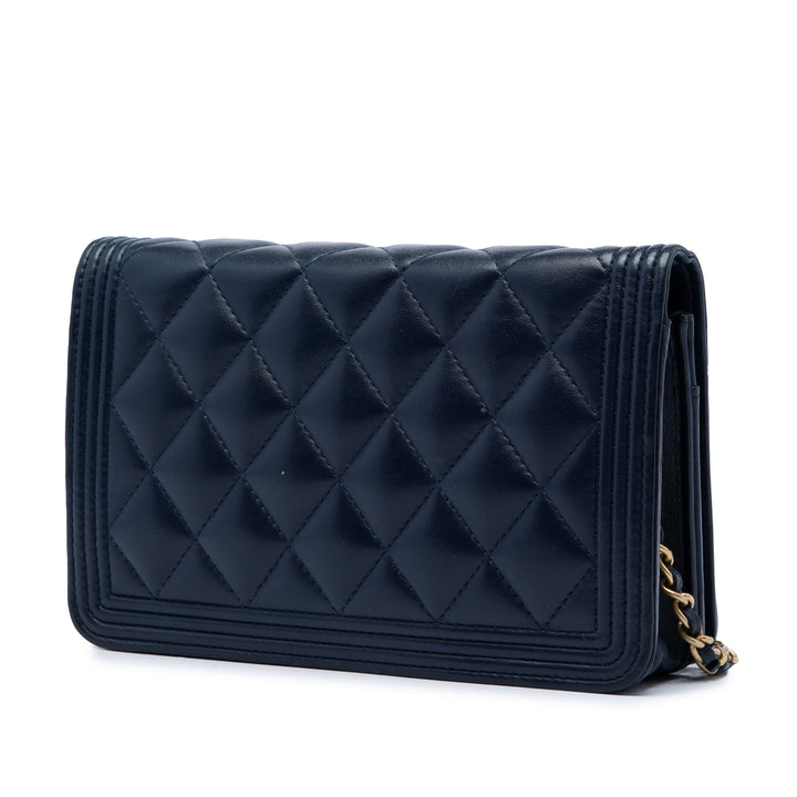 Matelassé Boy Wallet on Chain Cuir d'agneau Bleu