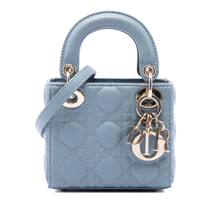 Dior Sac à main Lady Dior Cannage Micro Cuir d'agneau Bleu – vue principale – GABY PARIS