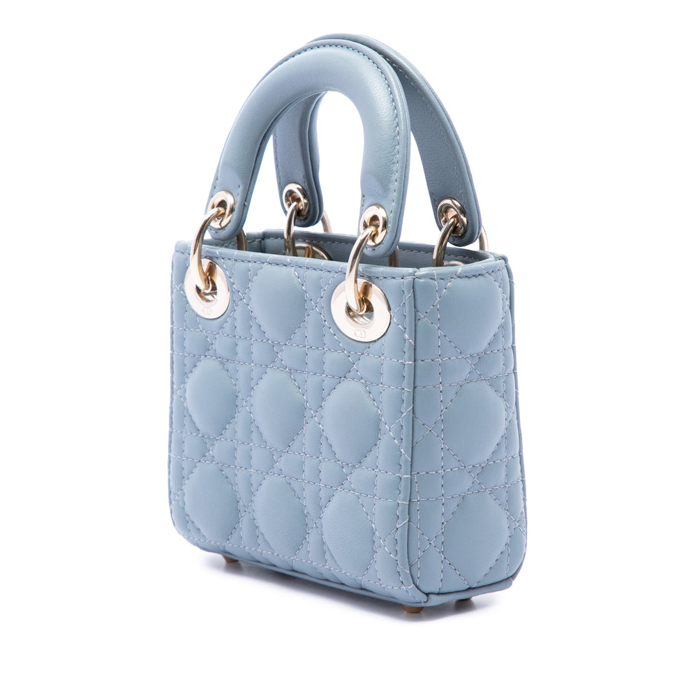 Dior Sac à main Lady Dior Cannage Micro Cuir d'agneau Bleu – vue 2 – GABY PARIS