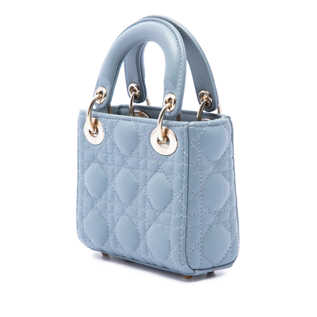 Dior Sac à main Lady Dior Cannage Micro Cuir d'agneau Bleu – vue 2 – GABY PARIS
