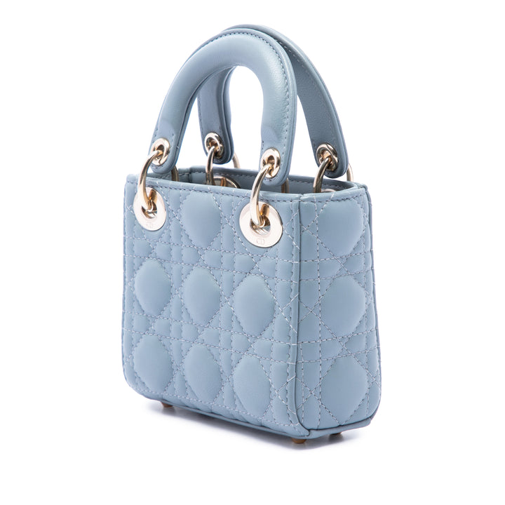 Dior Sac à main Lady Dior Cannage Micro Cuir d'agneau Bleu – vue 2 – GABY PARIS