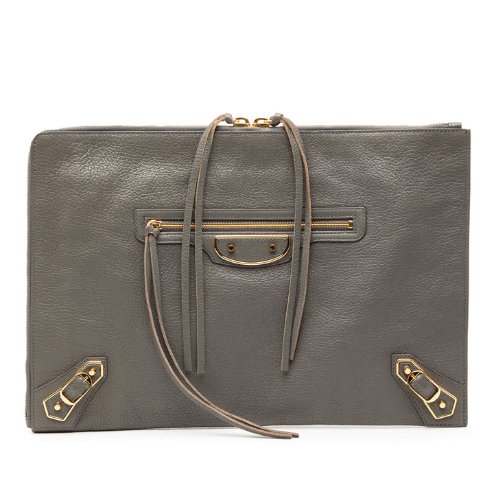 Balenciaga Cuir d’agneau Motocross Metallic Edge Flat Pochette