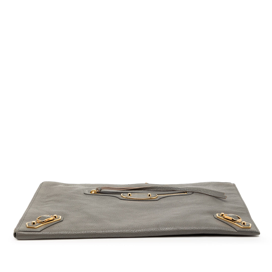 Balenciaga Cuir d’agneau Motocross Metallic Edge Flat Pochette