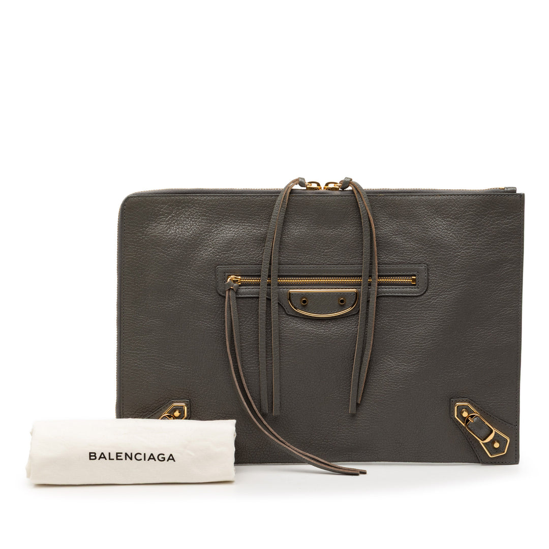 Balenciaga Cuir d’agneau Motocross Metallic Edge Flat Pochette