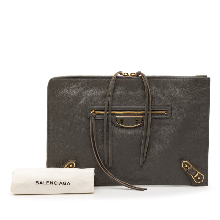 Balenciaga Cuir d’agneau Motocross Metallic Edge Flat Pochette