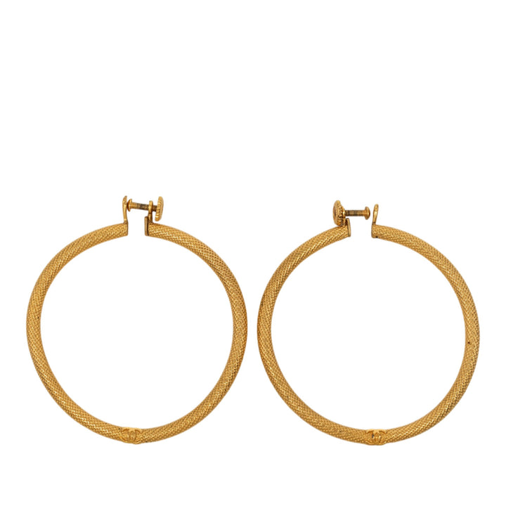Chanel CC plaqué Textured Hoop Screw Back Boucles d'oreilles