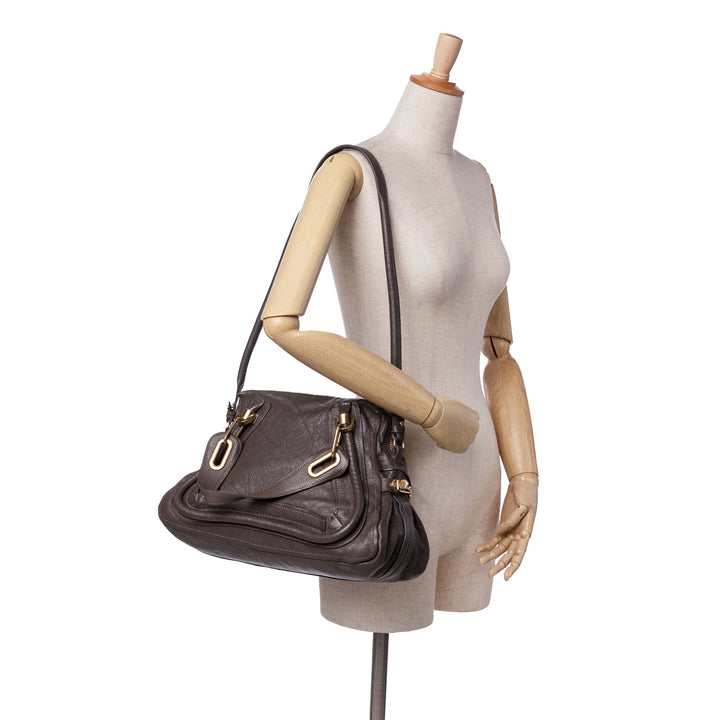Small Pebbled Leather Paraty Satchel Brown - Gaby Paris