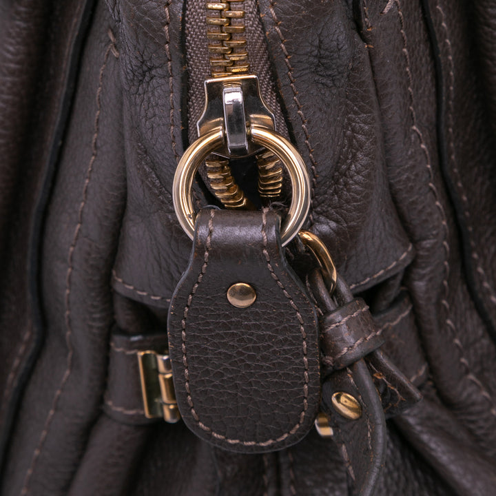 Small Pebbled Leather Paraty Satchel Brown - Gaby Paris