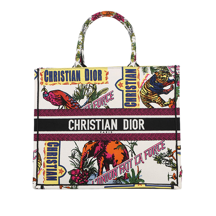 Dior Large brodé Toile Indian Animals Book Cabas Multi