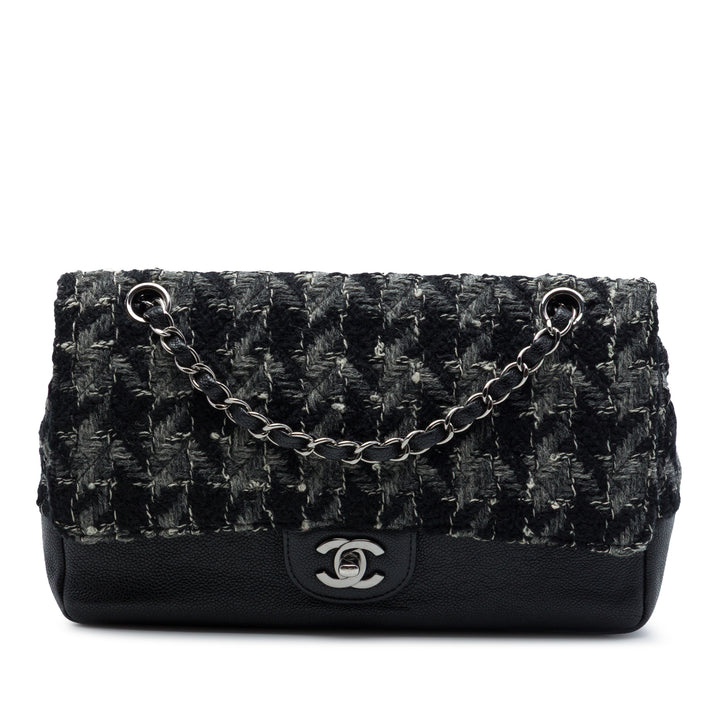Chanel Medium Classic Tweed et Caviar Double rabat