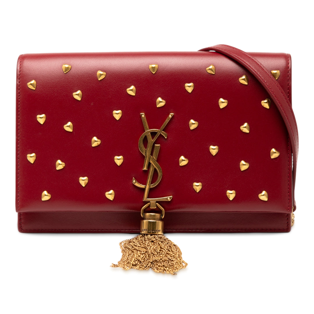 Saint Laurent Cuir de veau Heart Studded Classic Monogram Kate Tassel Wallet on Chain Rouge – GABY PARIS Authentique