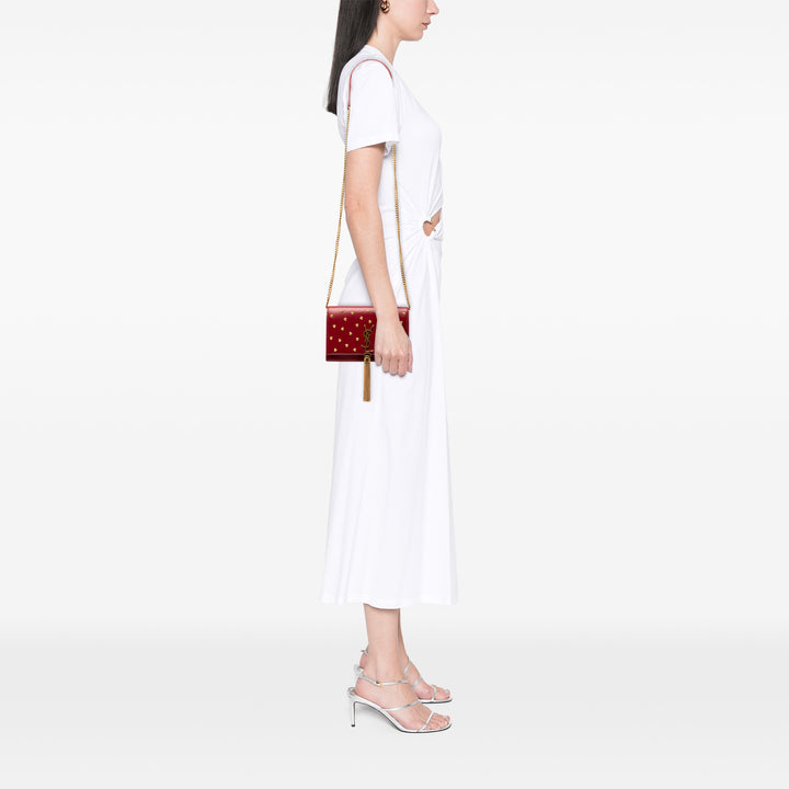 Saint Laurent Cuir de veau Heart Studded Classic Monogram Kate Tassel Wallet on Chain Rouge – GABY PARIS Authentique
