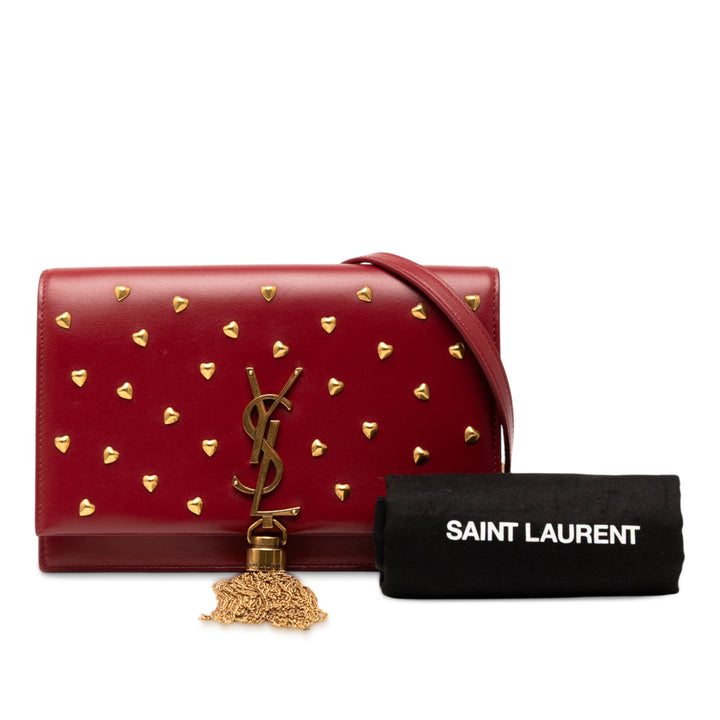 Saint Laurent Cuir de veau Heart Studded Classic Monogram Kate Tassel Wallet on Chain Rouge – GABY PARIS Authentique