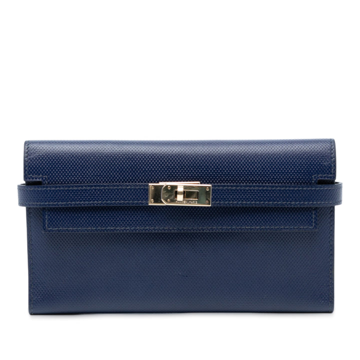 Hermès Grain d’H Cuir Kelly Longue Wallet Bleu