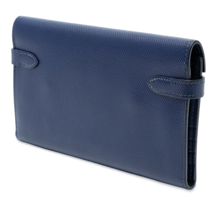 Hermès Grain d’H Cuir Kelly Longue Wallet Bleu