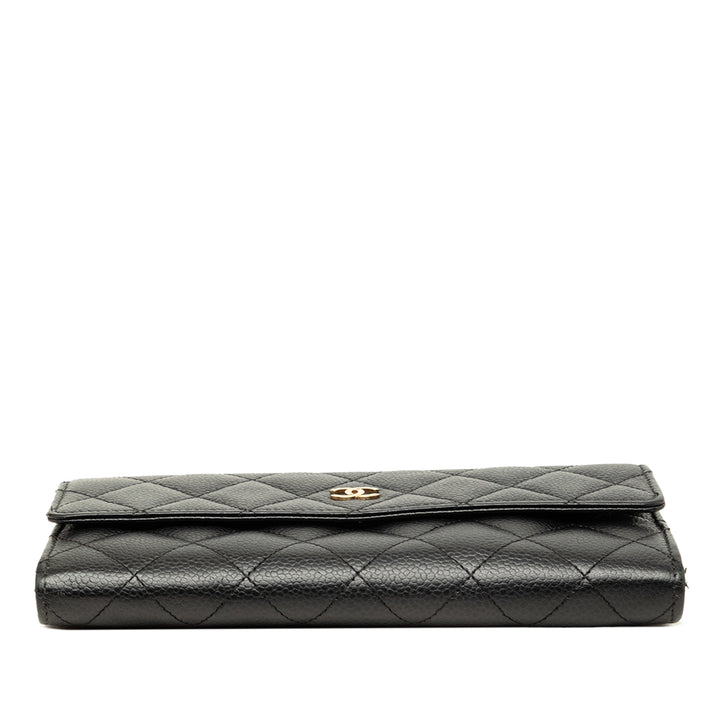 Chanel CC Matelassé à rabat Portefeuille long Cuir caviar Noir