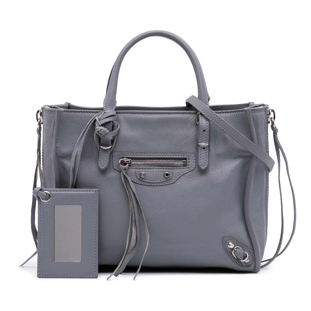 Mini Leather Papier A4 Zip Around Satchel Gray - Gaby Paris