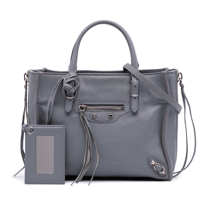 Mini Leather Papier A4 Zip Around Satchel Gray - Gaby Paris