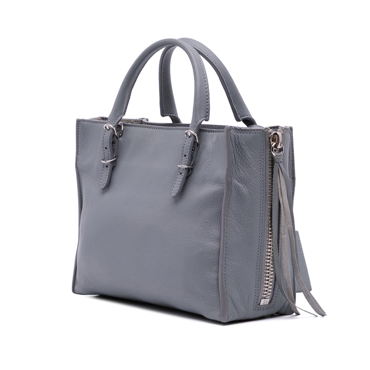 Mini Leather Papier A4 Zip Around Satchel Gray - Gaby Paris