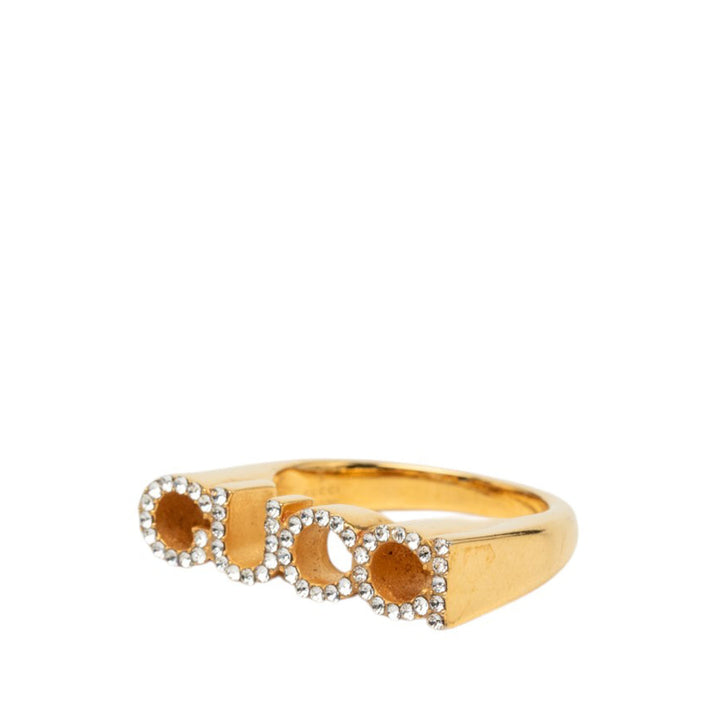 plaqué Strass Logo Letter Bague S Doré