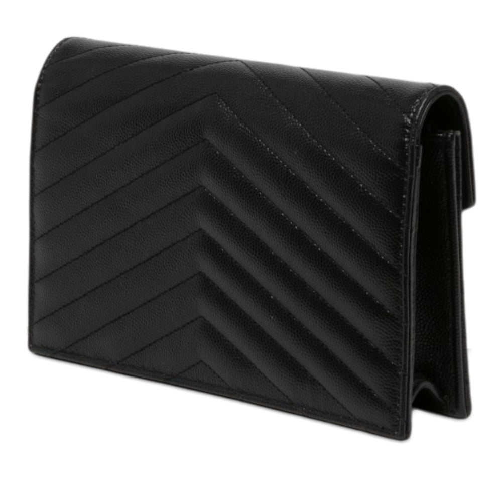 Saint Laurent Grain De Poudre Chevron Cassandre Enveloppe Chaîne Portefeuille Noir – vue 2 – GABY PARIS