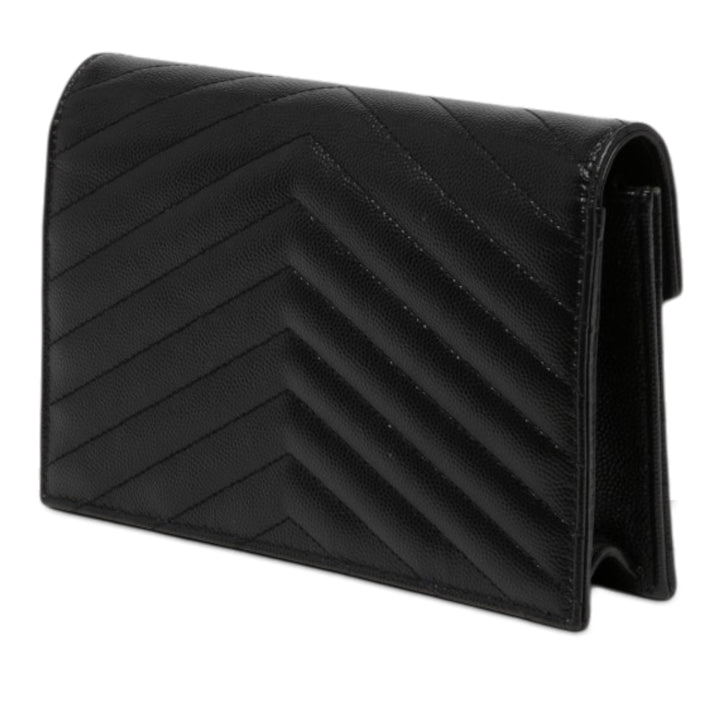 Saint Laurent Grain De Poudre Chevron Cassandre Enveloppe Chaîne Portefeuille Noir – vue 2 – GABY PARIS