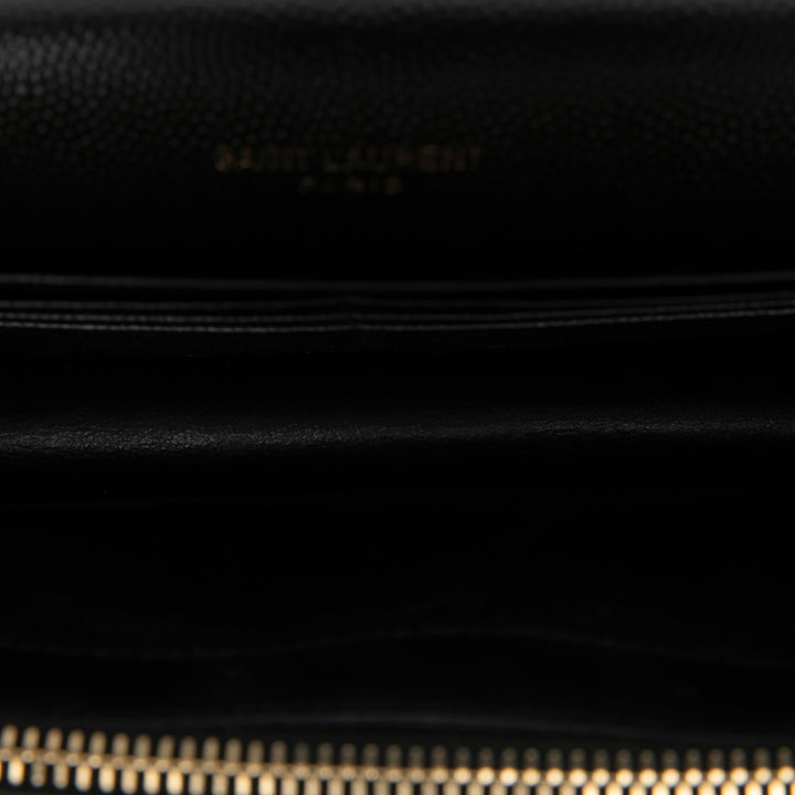 Saint Laurent Grain De Poudre Chevron Cassandre Enveloppe Chaîne Portefeuille Noir – vue 4 – GABY PARIS