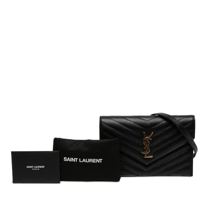 Saint Laurent Grain De Poudre Chevron Cassandre Enveloppe Chaîne Portefeuille Noir – vue 6 – GABY PARIS