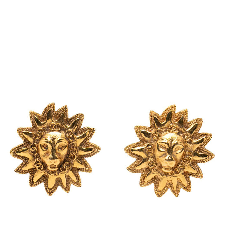 Chanel CC plaqué Lion Sunburst Clip on Boucles d’oreilles