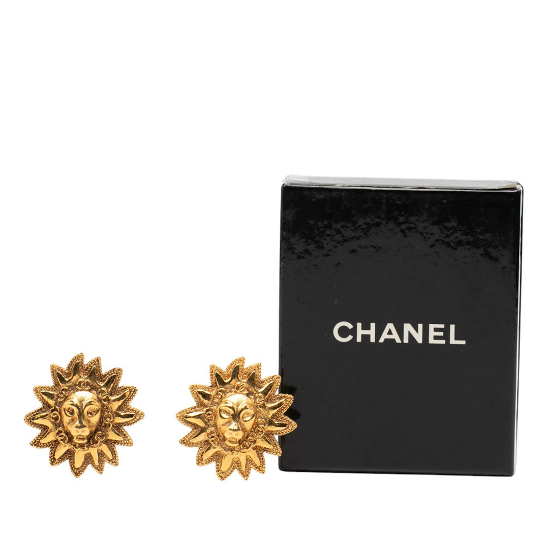 Chanel CC plaqué Lion Sunburst Clip on Boucles d’oreilles
