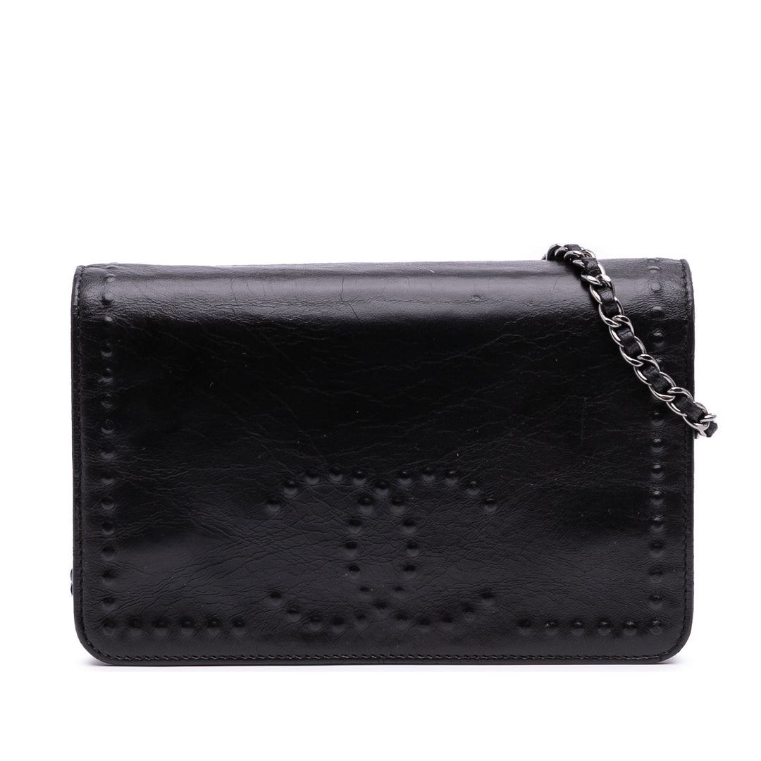 CC Embossed Lambskin Wallet on Chain Black - Gaby Paris