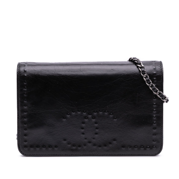 CC Embossed Lambskin Wallet on Chain Black - Gaby Paris
