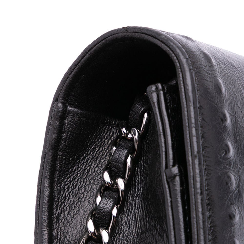 CC Embossed Lambskin Wallet on Chain Black - Gaby Paris