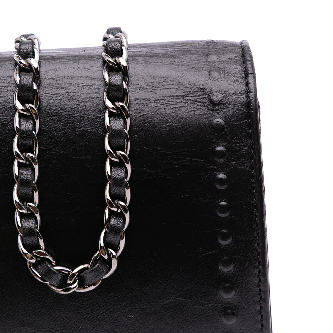 CC Embossed Lambskin Wallet on Chain Black - Gaby Paris