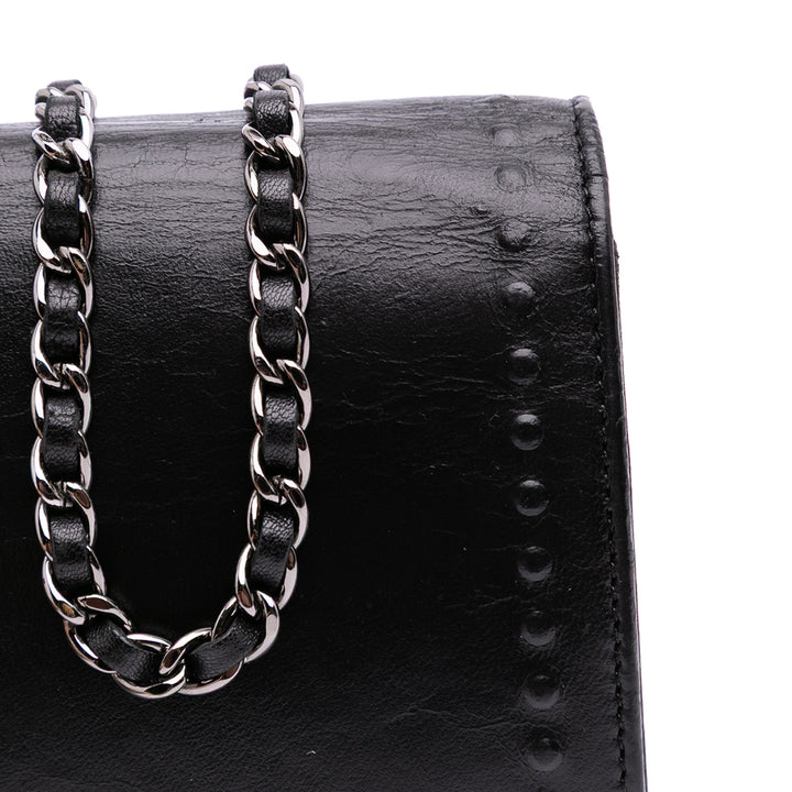 CC Embossed Lambskin Wallet on Chain Black - Gaby Paris