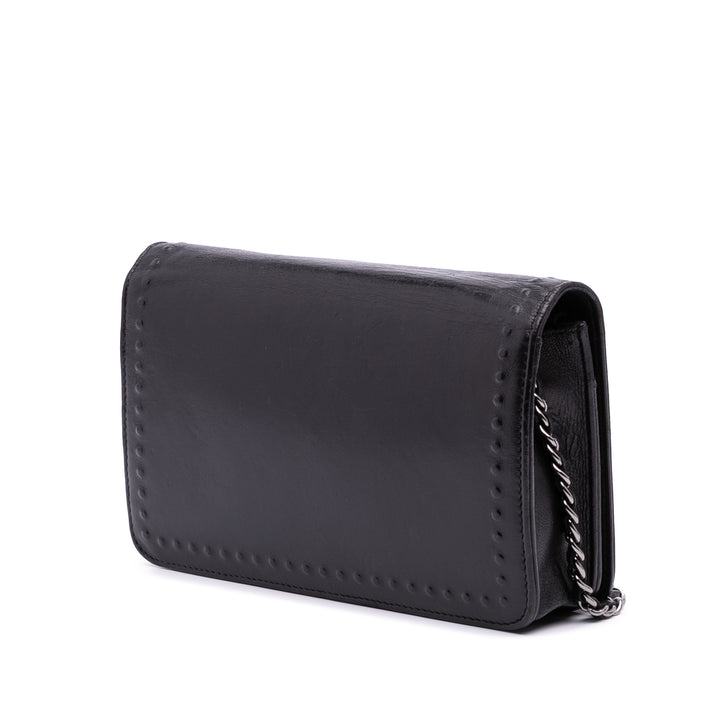 CC Embossed Lambskin Wallet on Chain Black - Gaby Paris